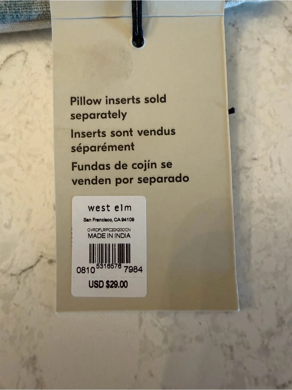 NWT set of 2 West Elm sage blue floral pillow cover 20”x20” - Picture 4 of 6